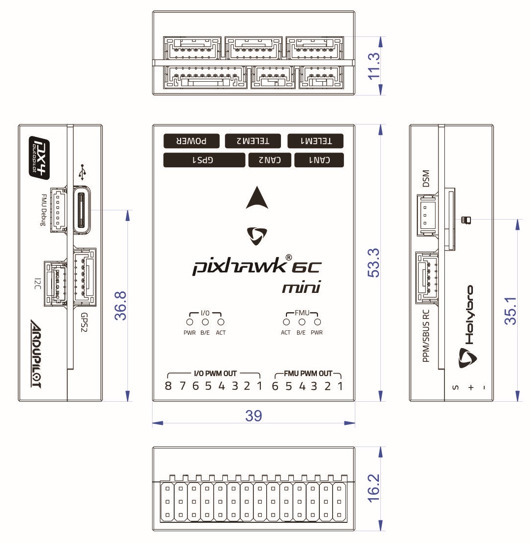 Pixhawk6c Mini A Dimensions