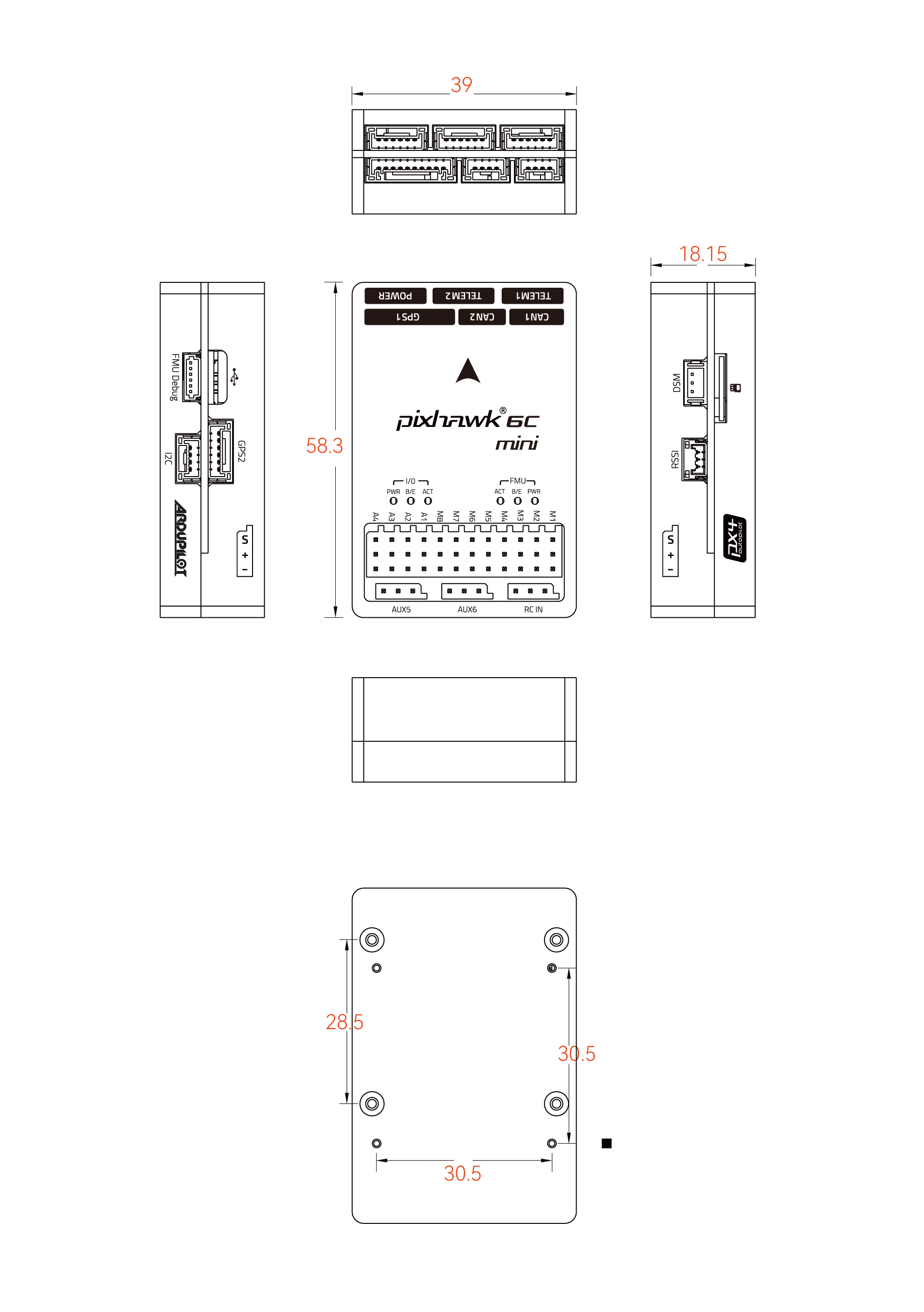 Pixhawk6c Mini B Dimensions